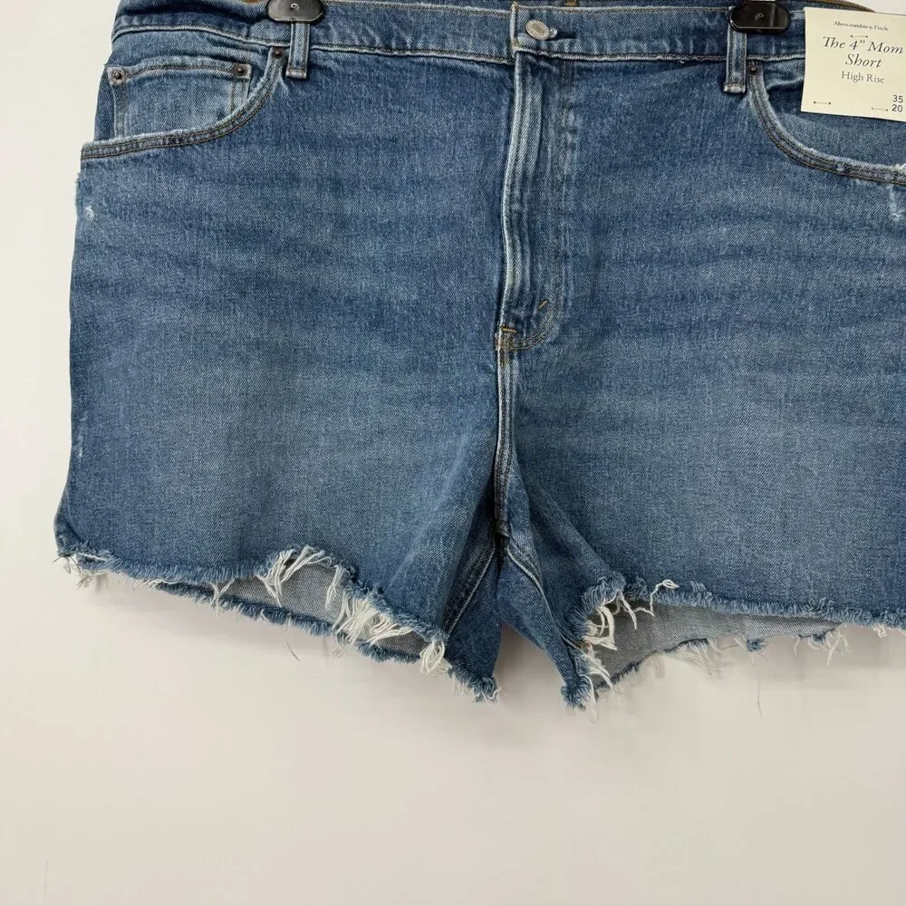 Abercrombie & Fitch Shorts The Dad Short High Rise Blue Denim Festival Size 36